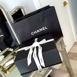 Chanel Box & Bag w/ ribbon, flower, & tissue paper